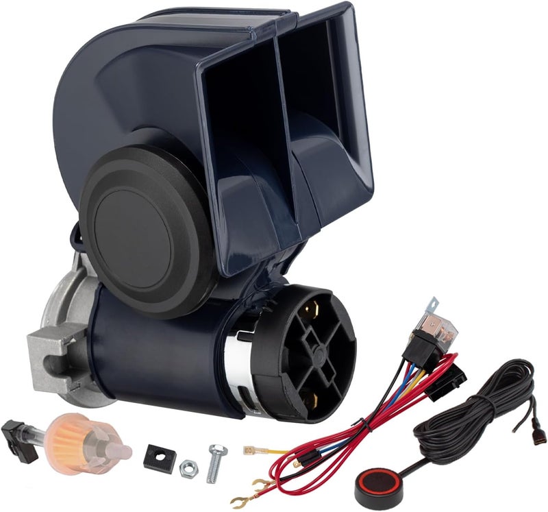 AOLIHAN Air Horn 12V 150DB Loud Train Horn kit for Car Truck Motorcycles,Boat Airhorn Loud Truck Horn (blue horn with wire and button, 12v) - Image 1